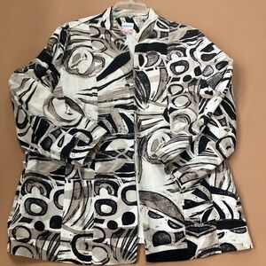 Chicos‎ Abstract Print Silk Linen Blend Blazer Jacket Size 3 XL Travel Modern